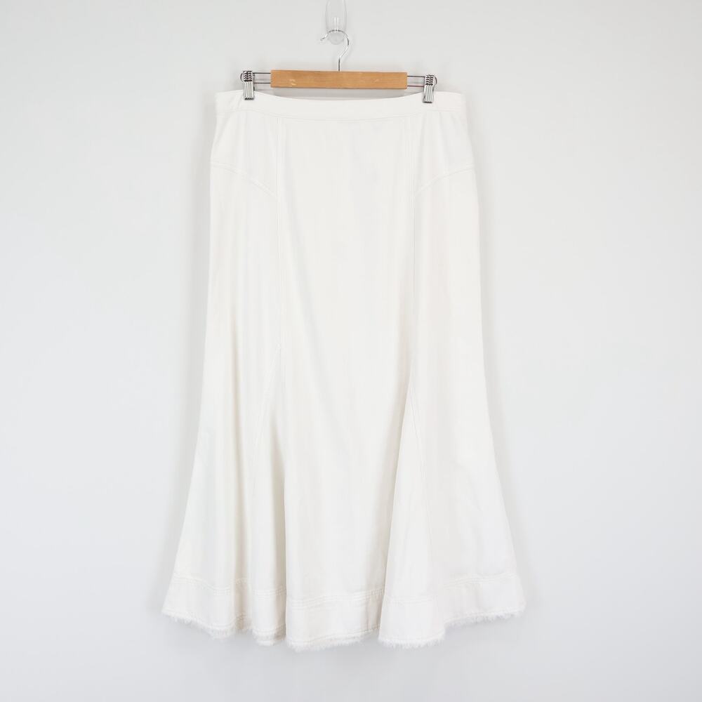 Madewell Fluted Distressed Hem Denim Midi Skirt Tile White Size 32 NWT - Picture 2 of 8